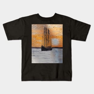 Sunset voyage oil painting by Tabitha Kremesec Kids T-Shirt